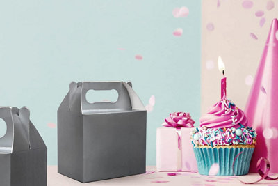 10Pcs Silver Colour Cardboard Lunch Takeaway Birthday Wedding Carry Meal Food Cake Party Box Childrens Loot Bags - 3