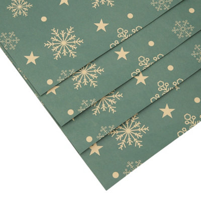 10pcs Snowflake Christmas Kraft Wrapping Paper Green for Christmas Gift and Craft Wrapping 70cm L x 50cm W - 4