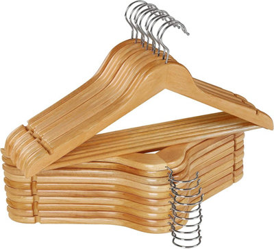 10Pcs Strong Wooden Hangers Shoulder Notches Wardrobe Garments Non-Slip Trouser Coat Jacket Pants Bar Made By Natural Wood Brown