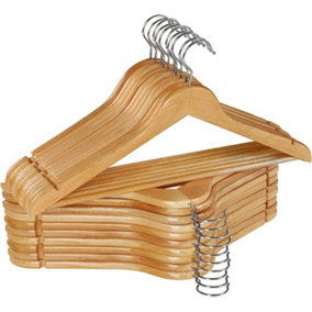 10Pcs Strong Wooden Hangers Shoulder Notches Wardrobe Garments Non-Slip Trouser Coat Jacket Pants Bar Made By Natural Wood Brown