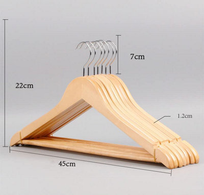 10Pcs Strong Wooden Hangers Shoulder Notches Wardrobe Garments Non-Slip Trouser Coat Jacket Pants Bar Made By Natural Wood Brown - 3