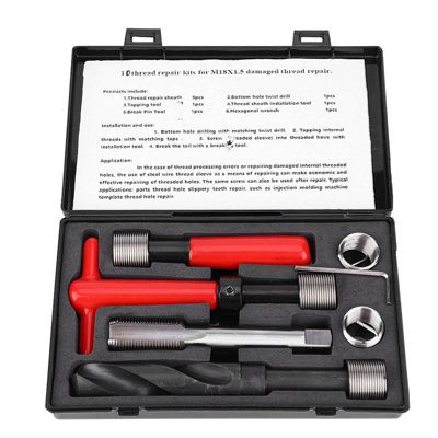 10Pcs Thread Repair Kit Stainless Steel Twisted Drill Wrench Threaded Insert for Car M18x1.5