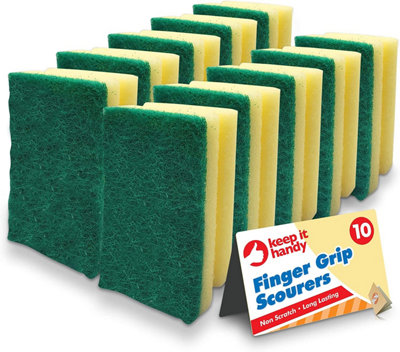 10pk Heavy Duty Sponge Scourer with Finger Grip, Sponges Washing Up, Scourers Sponge, Kitchen Sponge, Dish Sponge Cleaning Sponges