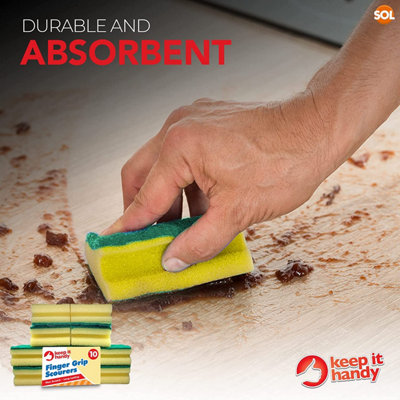 10pk Heavy Duty Sponge Scourer with Finger Grip - 4