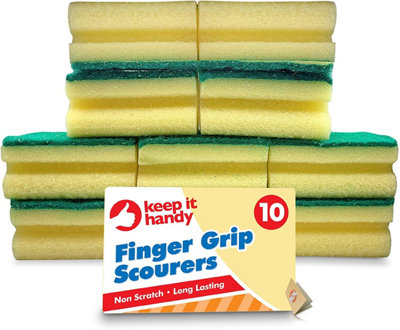 10pk Heavy Duty Sponge Scourer with Finger Grip - 8