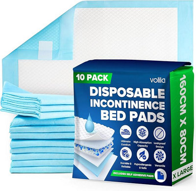 10pk Incontinence Bed Pads - 160x80cm Soft Triple-Layer Disposable ...