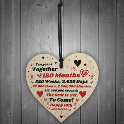 10th Anniversary Gift Husband Wife Wedding Ten Years Mr Mrs Gift Wood Heart