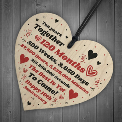 10th Anniversary Gift Husband Wife Wedding Ten Years Mr Mrs Gift Wood Heart - 6