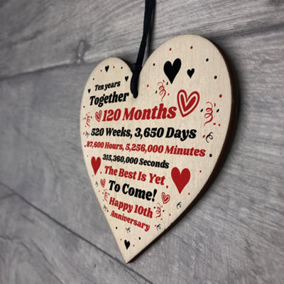 10th Anniversary Gift Husband Wife Wedding Ten Years Mr Mrs Gift Wood Heart - 7