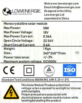 10w Mono  Solar Panel with 4M cable and clips - 3