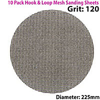 10x 120 Grit Silicon Carbide Mesh 225mm Round Sanding Discs Hook & Loop Backing