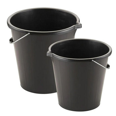 10x 14 Litre Black Plastic Strong Robust 3 Gallon Water Mixing Cement Bucket With Metal Handle