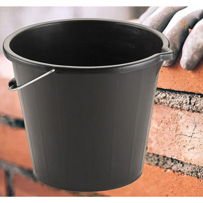 10x 14 Litre Black Plastic Strong Robust 3 Gallon Water Mixing Cement Bucket With Metal Handle - 3