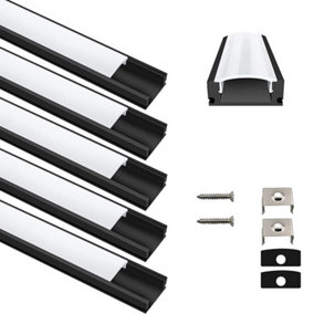 10x 1m Aluminium Profile Surface For LED Lights Strip Channel with Opal Cover - Black Finish