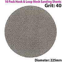 10x 40 Grit Silicon Carbide Mesh 225mm Round Sanding Discs Hook & Loop Backing