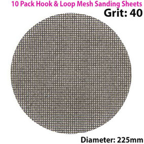 10x 40 Grit Silicon Carbide Mesh 225mm Round Sanding Discs Hook & Loop Backing