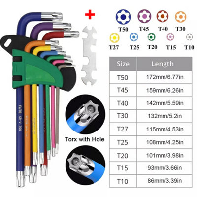 10x Allen Key Set Hex Metric Ball End Long Folding Colour Coded Design ...