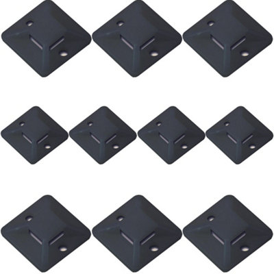10x Black Plastic Cable Tie Bases 28x5mm Sticky Back Adhesive Mount Tidy Wall