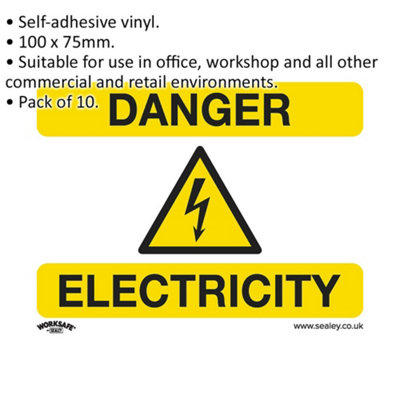 10x DANGER ELECTRICITY Health & Safety Sign Self Adhesive 100 x 75mm Sticker