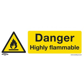 10x DANGER HIGHLY FLAMMABLE Safety Sign - Self Adhesive 300 x 100mm Sticker