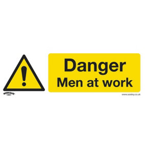 10x DANGER MEN AT WORK Health & Safety Sign - Self Adhesive 300 x 100mm Sticker