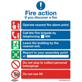 10x FIRE ACTION & LIFT Health & Safety Sign Rigid Plastic 200 x 250mm Warning