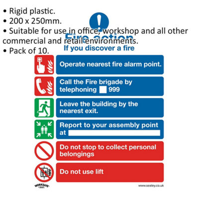10x FIRE ACTION & LIFT Health & Safety Sign Rigid Plastic 200 x 250mm Warning