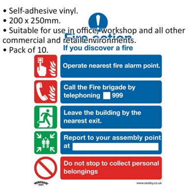 10x FIRE ACTION NO LIFT Health & Safety Sign Self Adhesive 200 x 250mm Sticker