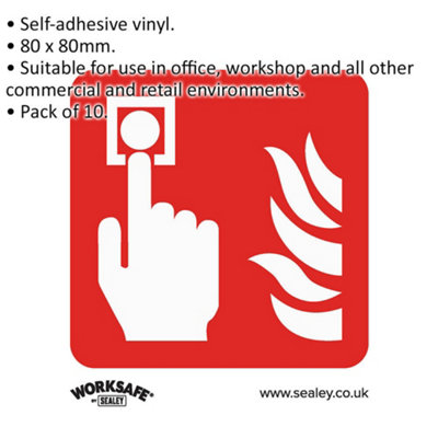 10x FIRE ALARM SYMBOL Health & Safety Sign - Self Adhesive 80 x 80mm Sticker