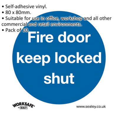 10x FIRE DOOR KEEP LOCKED Health & Safety Sign - Self Adhesive 80 x 80mm Sticker
