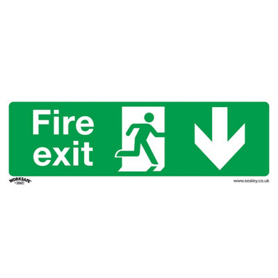 10x FIRE EXIT (DOWN) Health & Safety Sign - Rigid Plastic 300 x 100mm Warning