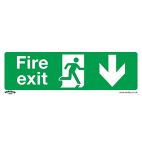 10x FIRE EXIT (DOWN) Health & Safety Sign Self Adhesive 300 x 100mm Sticker