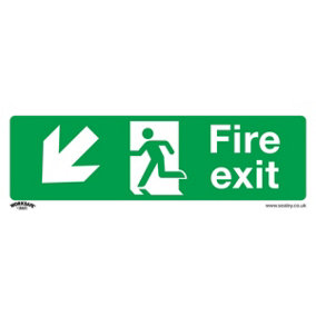 10x FIRE EXIT (DOWN LEFT) Health & Safety Sign Rigid Plastic 300 x 100mm Warning