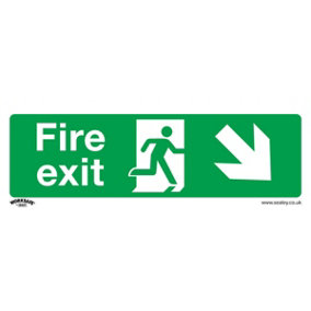 10x FIRE EXIT DOWN RIGHT Health & Safety Sign Rigid Plastic 300 x 100mm Warning