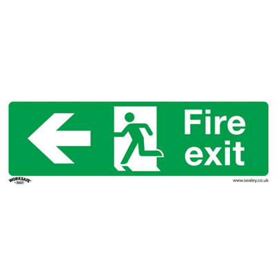 10x FIRE EXIT (LEFT) Health & Safety Sign Self Adhesive 300 x 100mm Sticker