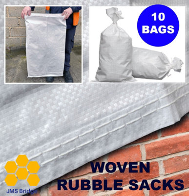 10x Heavy Duty Woven Polypropylene Rubble Sacks 55cm x 85cm (22