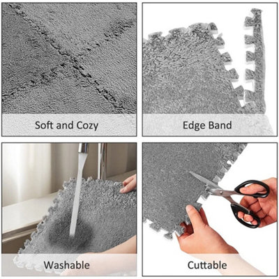 10X Interlocking Soft Plush Carpet Floor Mat Tiles