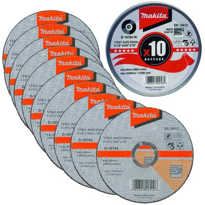 10x Makita D-18764 Fast Cutting Extra Thin Metal Grinder Disc 115mm + Metal Tin