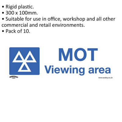 10x MOT VIEWING AREA Health & Safety Sign - Rigid Plastic 300 x 100mm Warning