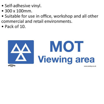 10x MOT VIEWING AREA Health & Safety Sign - Self Adhesive 300 x 100mm Sticker