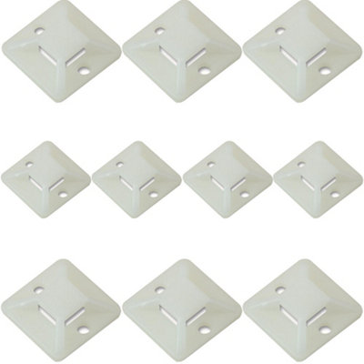 10x Natural Plastic Cable Tie Bases 28 x 5mm Sticky Back Adhesive Mount Clips