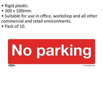 10x NO PARKING Health & Safety Sign - Rigid Plastic 300 x 100mm Warning Plate