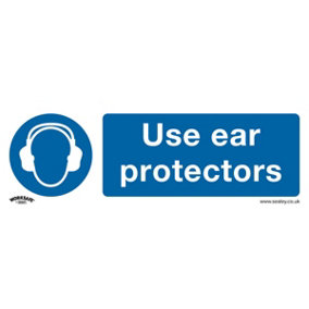 10x USE EAR PROTECTORS Health & Safety Sign - Self Adhesive 300 x 100mm Sticker