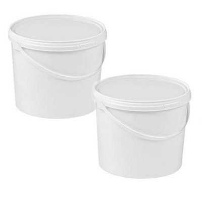 10x White Strong 10L Hard Wearing Plastic Buckets With Tamper Evident Lids & Handles