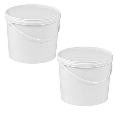 10x White Strong 10L Hard Wearing Plastic Buckets With Tamper Evident Lids & Handles