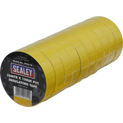 10x Yellow PVC Insulation Tape - 19mm x 20m Self Extinguishing Electrical Wire