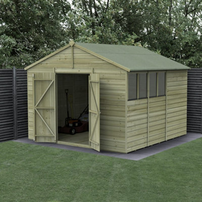 10x10 Apex Beckwood Shed 25yr Guarantee Shiplap Pressure Treated - 4 Windows - Double Door