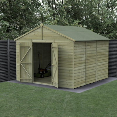 10x10 Apex Beckwood Shed 25yr Guarantee Shiplap Pressure Treated  - Double Door, Windowless