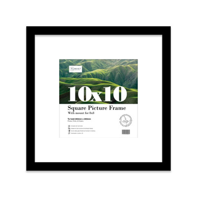 10x10" Black Picture Frame - 10x10" Square Frame with 8x8" Mount for 10x10"/8x8" Pictures Art Deco Style Room Decor, 1 Pack
