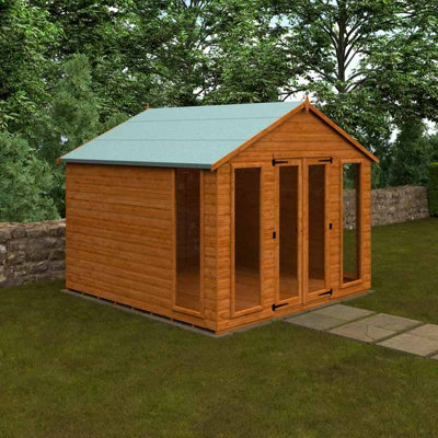 10x10 Contemporary Summerhouse 12mm Shed - L295 x W295 x H257.7 cm - Solid Wood/Softwood/Pine - Burnt Orange